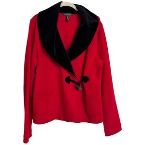 Ralph Lauren Jacket Size L Red Black Velvet Shawl Collar Blazer Toggle Pockets